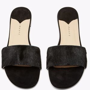 Theory Black Fur Sandals